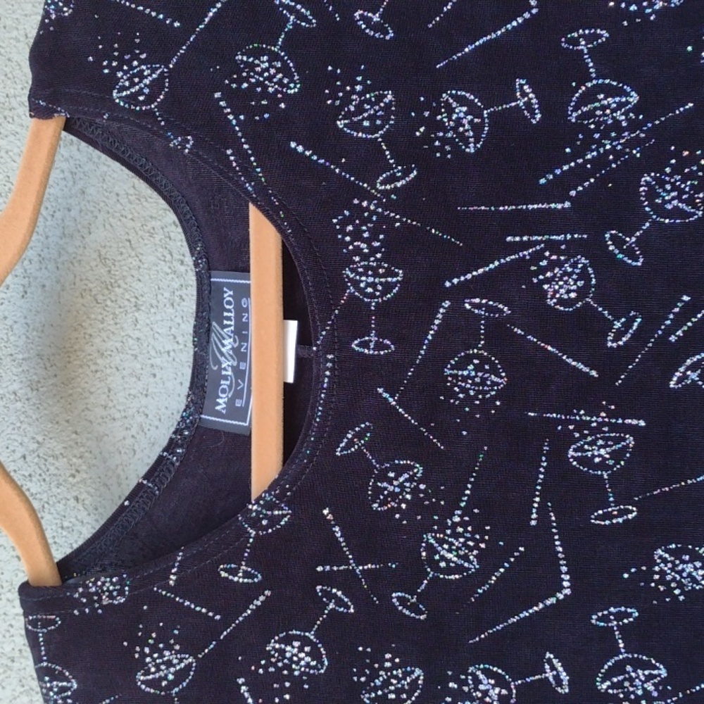 VTG Molly Malloy Black Glittery Cocktail Print Dress 10 - Picture 5 of 9